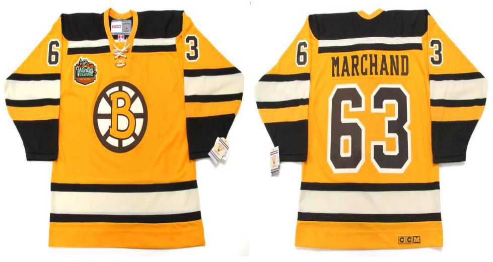 2019 Men Boston Bruins #63 Marchand Yellow CCM NHL jerseys